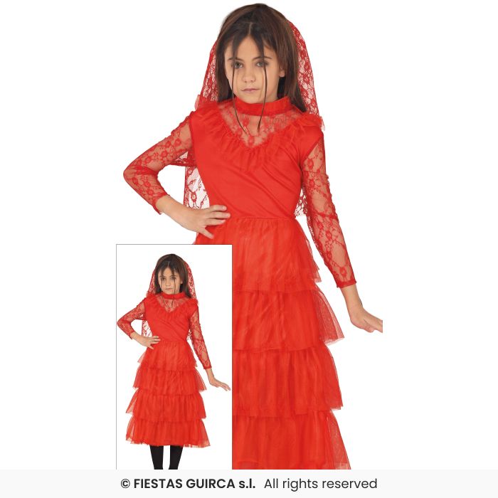Girls Red Wife Lydia Prom Queen Halloween Fancy Dress Costume Age 3-12