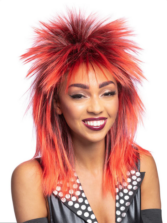 Rock Diva Wig Ladies Fancy Dress Punk 1980s 80s Accessory Bright Red