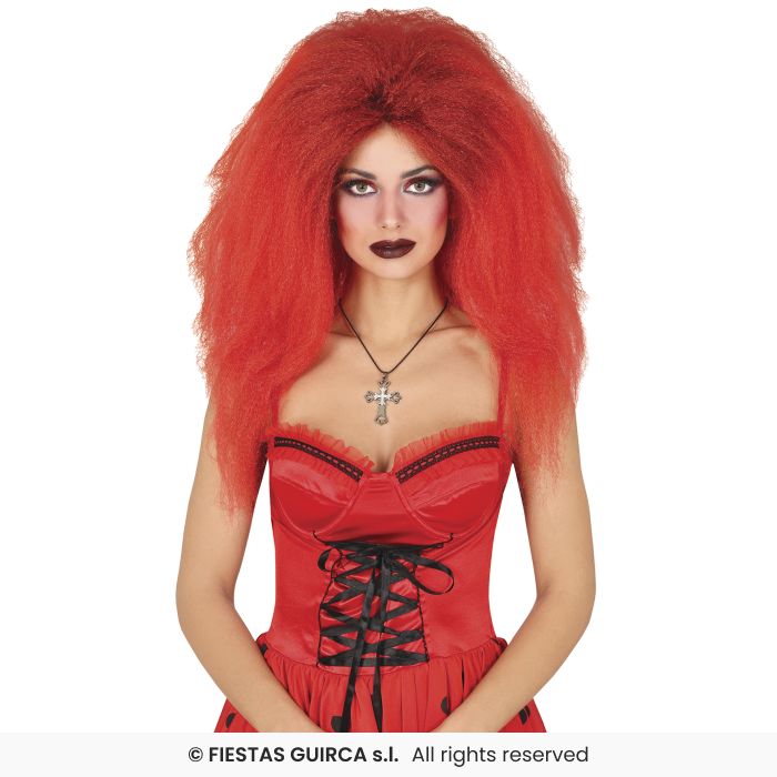 Long Frizzy Wig Ladies Halloween Fancy Dress Red & Black Wig Clown Accessory