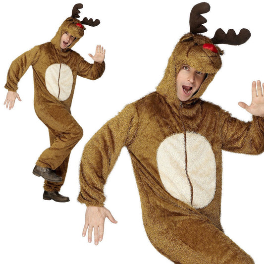 Adult Deluxe Reindeer Costume Rudolph Plush Mens Christmas Fancy Dress M L