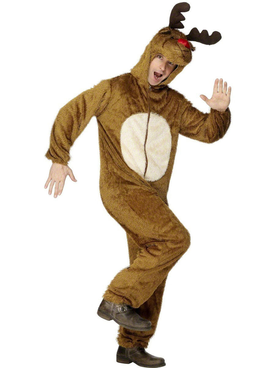 Adult Deluxe Reindeer Costume Rudolph Plush Mens Christmas Fancy Dress M L