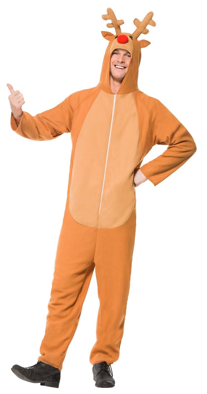 Mens Reindeer Jump Suit Costume Adult Christmas Rudolph Fancy Dress Xmas New