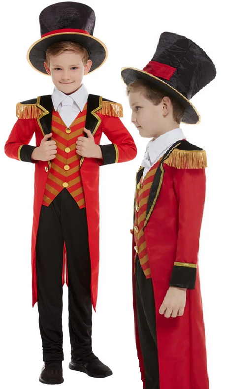 Deluxe Ringmaster Costume Red Circus Boy Fancy Dress Outfit Age 4-12