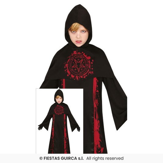 Black Hooded Robe Ritual Master Kids Halloween Fancy Dress Costume Age 3-12