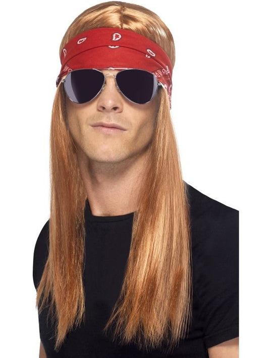 Axl Rose Wig 90s Rocker Kit Mens Fancy Dress Costume Accessory New Adult