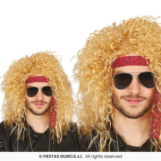 Mens Long Blonde Curly Wig Rock Star Fancy Dress Wig Adults 70s 80s Punk