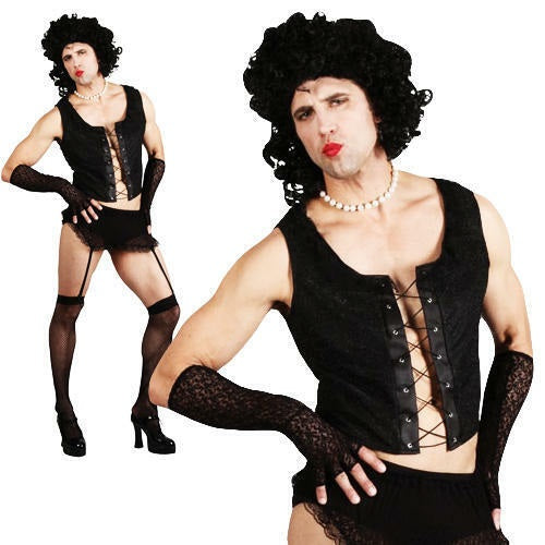 Mens Frank N Furter Funny Rock Guy Rocky Horror Show Musical Outfit + Wig New