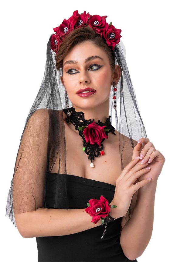 Day Of The Dead Accessorys Mask Veil Adults Halloween Fancy Dress Kit