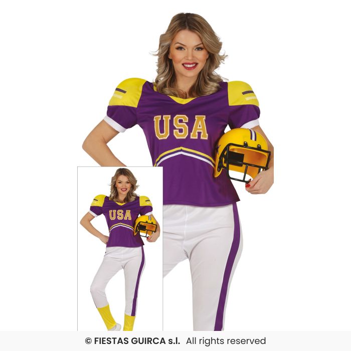 American Footballer Fancy Dress Costume Ladies Quaterback Ruby Outfit UK 8-18