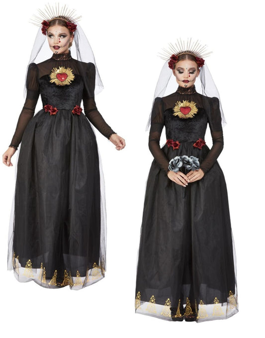 Day Of The Dead Dark Bride Ladies Halloween Deluxe Fancy Dress Mexican Costume