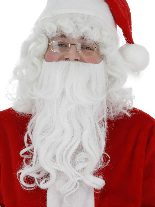 White Santa Beard Deluxe Curly Mens Christmas Fancy Dress Accessory