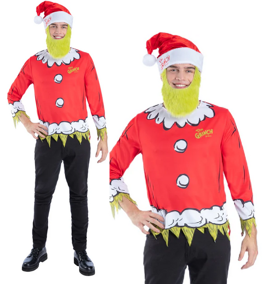 Dr Seuss The Grinch Santa Kit Costume Mens Christmas Fancy Dress Outfit Official