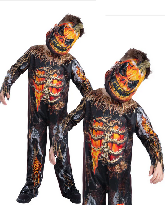 Evil Pumpkin Costume Halloween Horror Boys Fancy Dress Ouftit + Mask Age 4-12