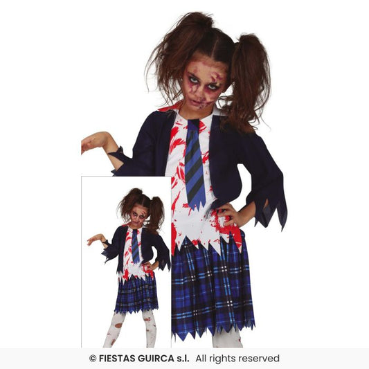 Zombie School Girl Kids Halloween Girls Student Fancy Dress Costume Age 3-12