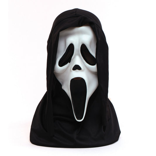 Official Howling WHITE SCREAM Horror Mask & Hood Halloween Adults Kids Fancy Dress