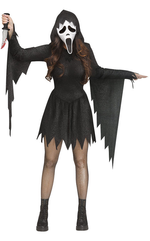 Ladies Ghost Face® Black Glitter Scream Halloween Fancy Dress Costume Fun World