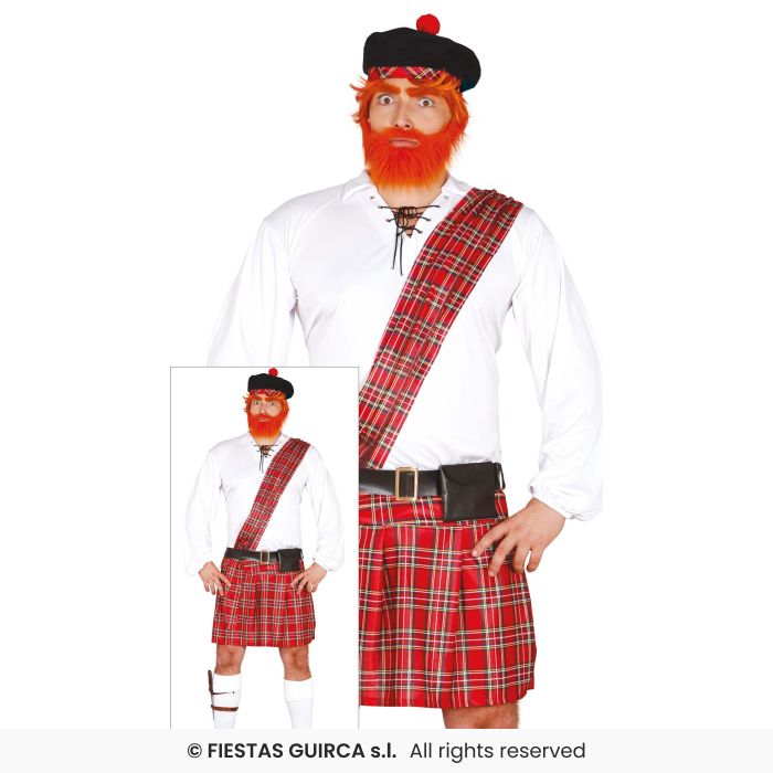 Tartan Kilt Man Scotland Mascot Mens Scottish Fancy Dress Costume Adults