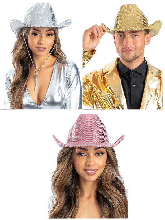 Disco Ball Cowboy Hat Ladies Hen Night Sequin Cowgirl Hat Fancy Dress Accessory