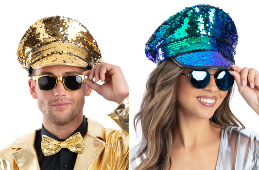 Sequin Captains Hat Adults Disco 60s 70s Fancy Dress Mens Ladies Showtime