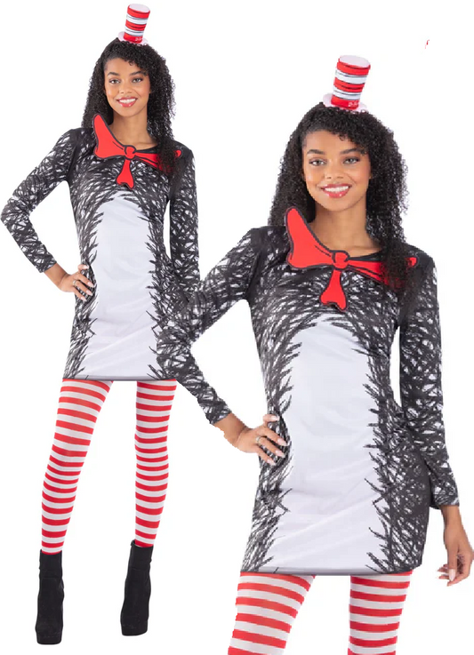 Dr Seuss Cat in the Hat Ladies Costume Official Book Day Fancy Dress Outfit UK 8-18