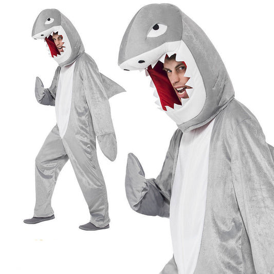 Adults Shark Jaws Costume Grey Fancy Dress Jumpsuit One Size Outfit