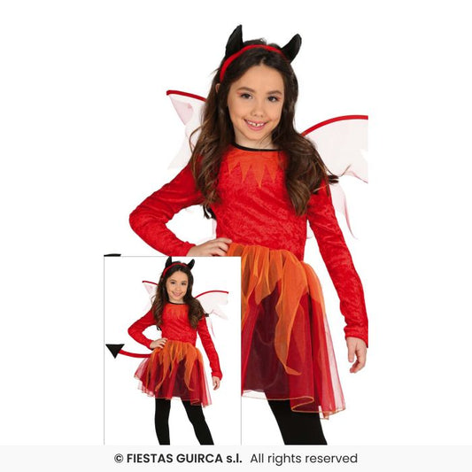 She-Devil Girls Devil Costume Halloween Devils Fancy Dress Outfit + Wings Age 3-12