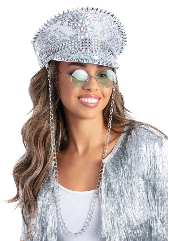 Fever Deluxe Sequin Studded Captains Hat Festival Carnival Fancy Dress
