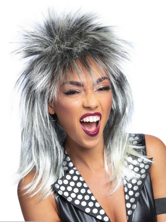 80s Rock Diva Wig Blonde Tina Turner mullet Ladies Fancy Dress Costume Accessory