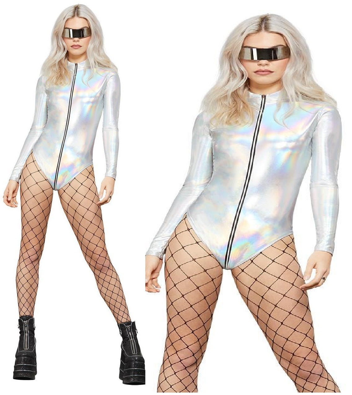 Fever Miss Whiplash Mirror Holographic Bodysuit