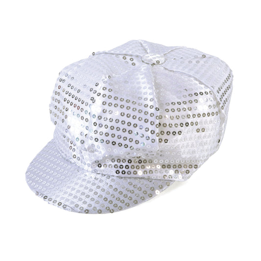 Adults 70'S Disco sequin Hat Cap Fancy Dress Accessory Hen Party Black Silver