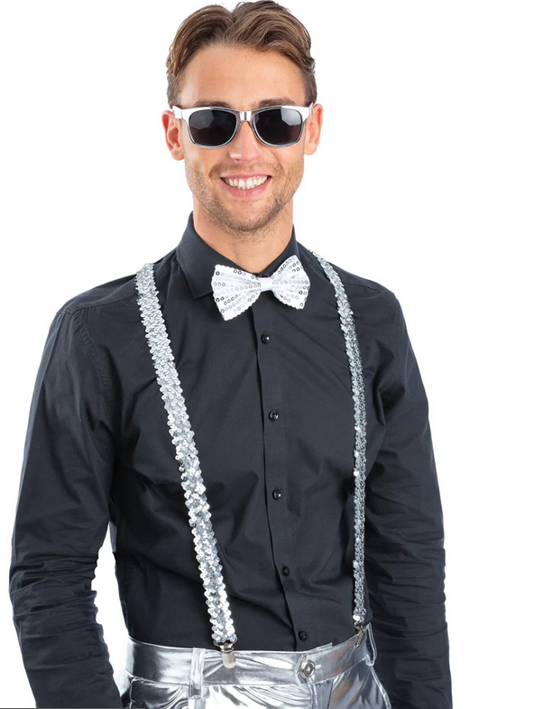 Metallic Sequin Party Set Men Showtime Disco Fancy Dress Kit Adults