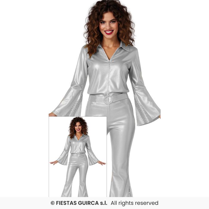 Silver Disco Fancy Dress Costume 60s 70s Eurovision Mamma Mia Outfit UK 8-18
