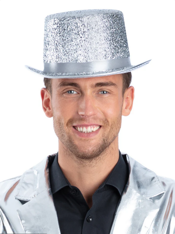Metallic Gold Or Silver Lurex Top Hat Circus Ringmaster Showtime Fancy Dress Hat