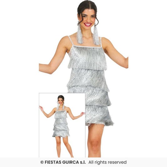1920s Flapper Costume Ladies Silver Charleston Fancy Dress Oufit UK 8-16