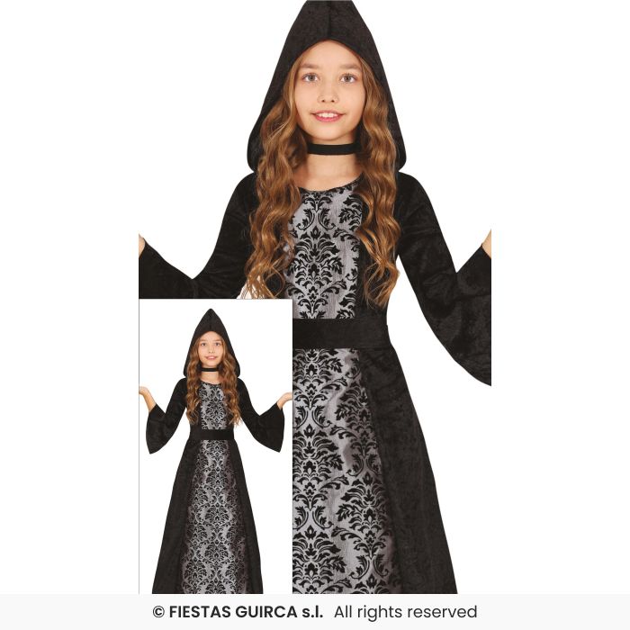 Hooded Silver Vampiress Girls Halloween Vampire Fancy Dress Costume Aged 3-12