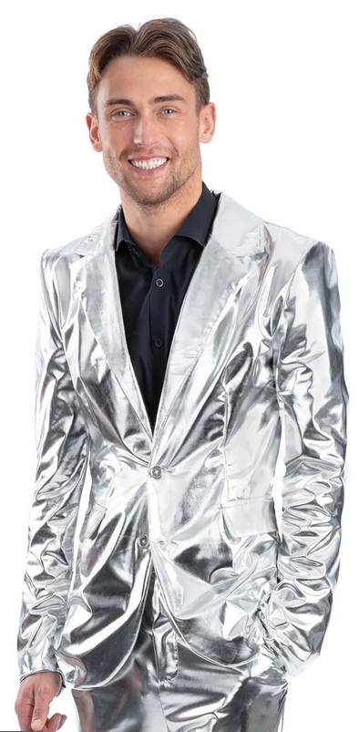 Sterling Silver Jacket Metallic Silver 70s Disco Fancy Dress Costume Mens