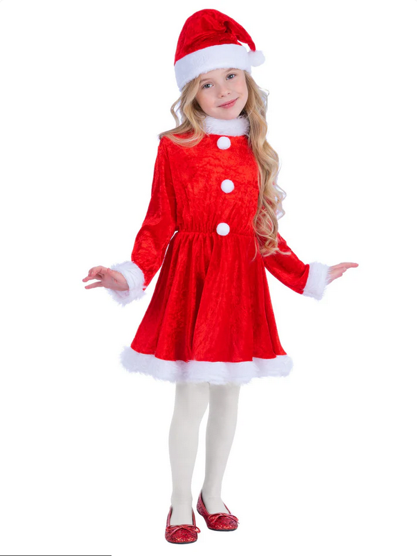 Girls Santa Claus Costume Childrens Nativity School Play Fancy Dress Santas Outfit