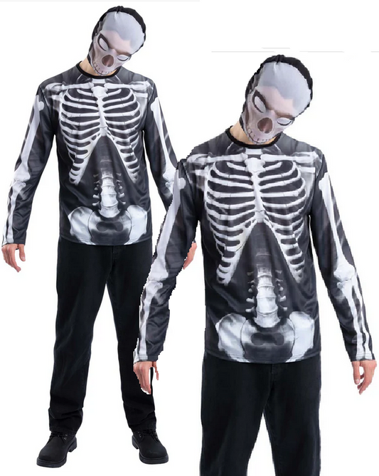 Skeleton Instant Kit Halloween Fancy Dress Costume + Mask Mens Adults Outfit