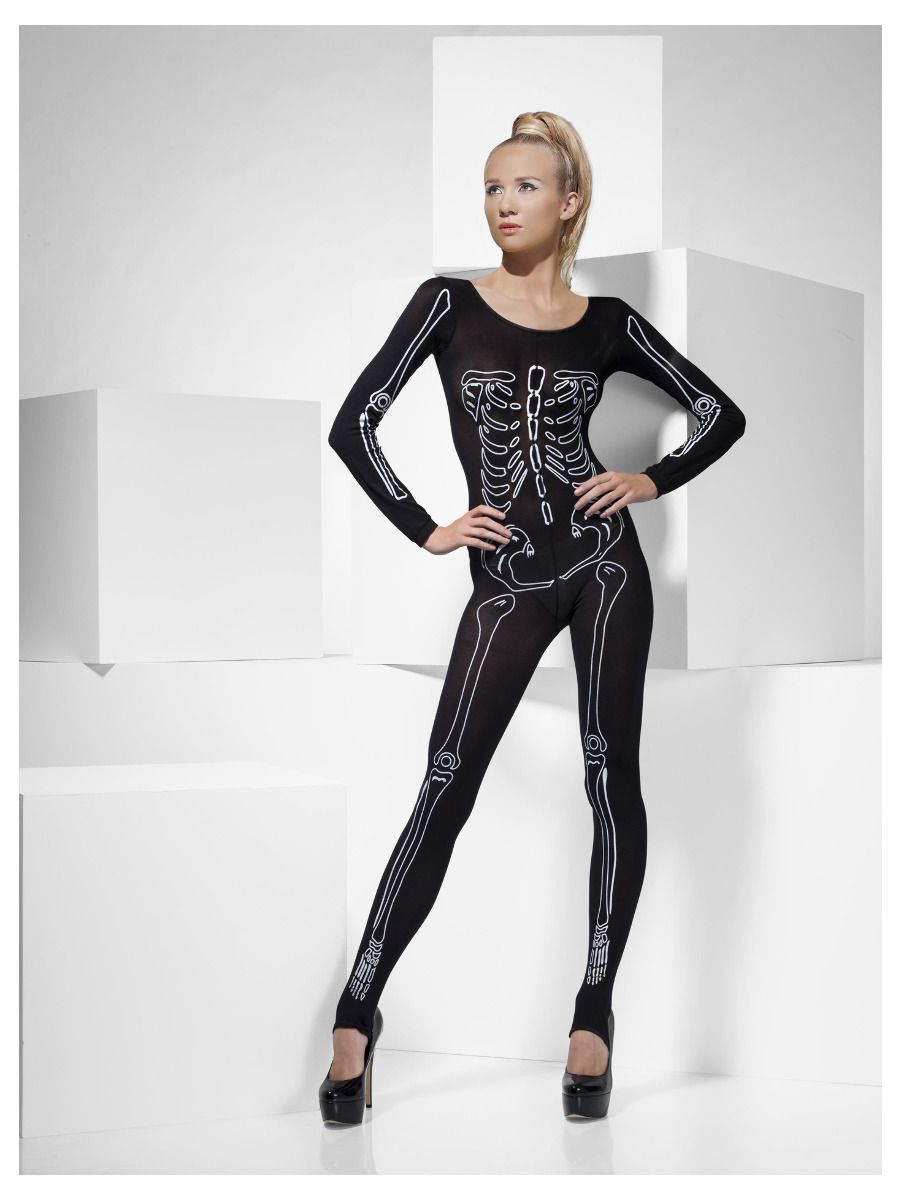 Skeleton Print Bodysuit, Black