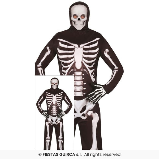 Mens Skeleton Fancy Dress Costume Halloween Bones Outfit Adults