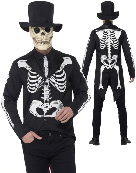 Adult Day of the Dead Senor Skeleton Costume Halloween Mens Bond Fancy Dress New