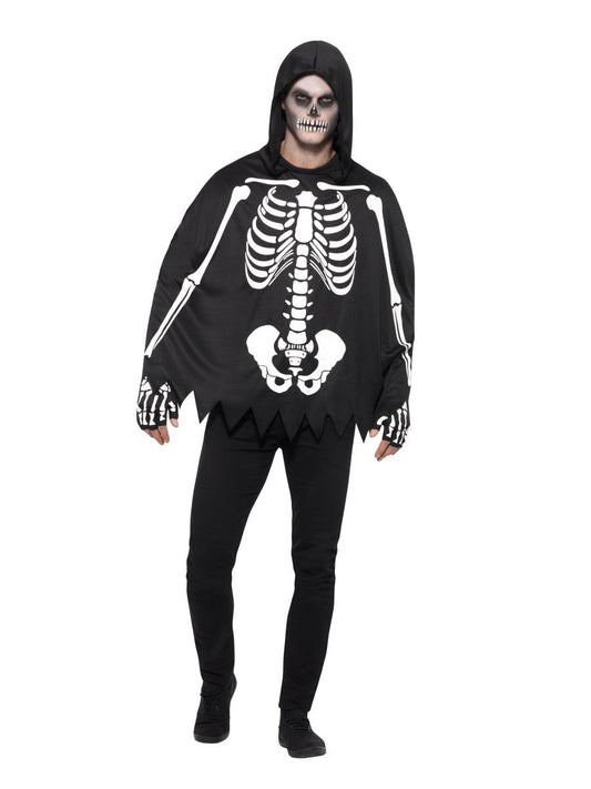 Skeleton Poncho & Gloves Set Adults Horror Halloween Fancy Dress Accessories