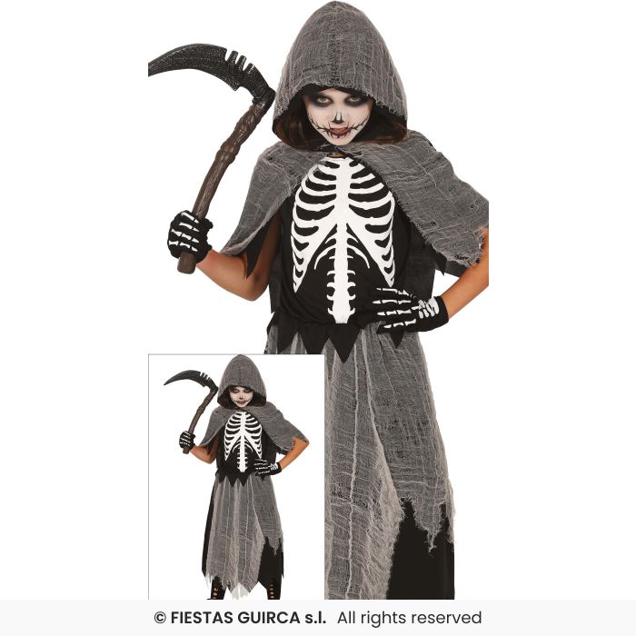 Skeleton Reaper Kids Halloween Grim Reaper Boys Fancy Dress Costume Age 3-12