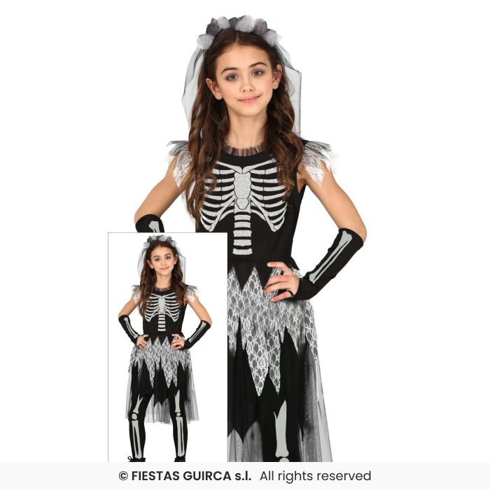 Skeleton Girl Costume Kids Halloween Skeleton Bride Fancy Dress Outfit Age 3-12