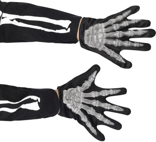 Child Raised Skeleton Gloves Bones Boys Girls Halloween Fancy Dress Accessory New