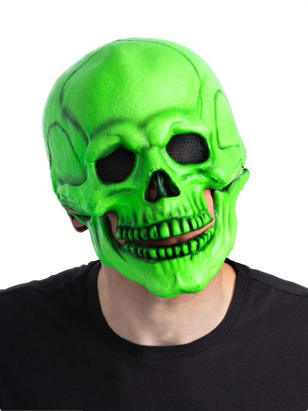 Green UV Blacklight Skeleton Latex Mask Adults Halloween Fancy Dress Mask