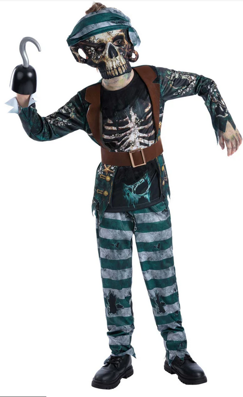 Skeleton Pirate Deck Hand Costume Zombie Halloween Boys Fancy Dress Outfit Age 4-12