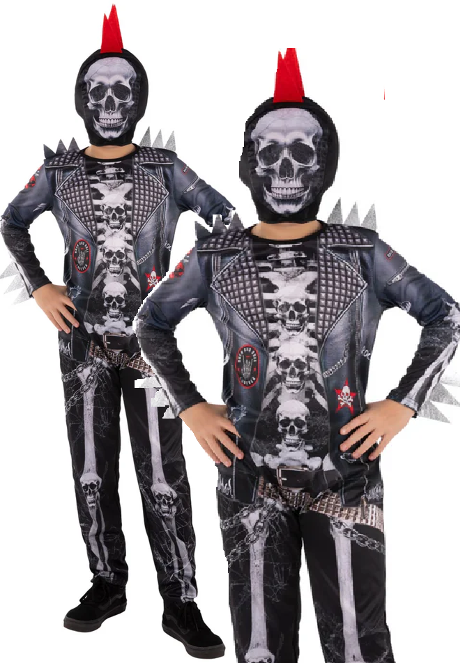 Punk Skeleton Costume Kids Halloween Fancy Dress Outfit Boys Girls