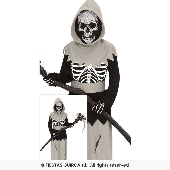 Skeleton Mystic Reaper Kids Halloween Fancy Dress Black Robe Boys Costume Age 3-12