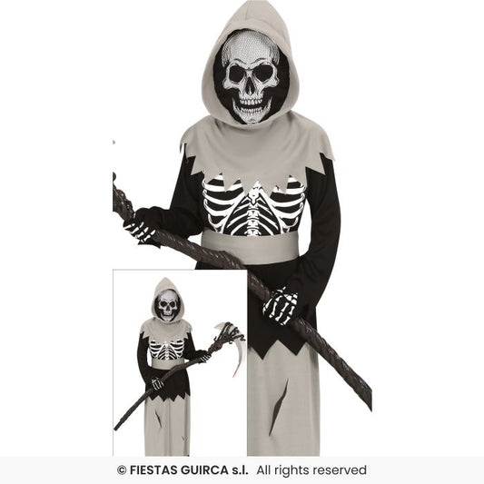 Skeleton Mystic Reaper Kids Halloween Fancy Dress Black Robe Boys Costume Age 3-12